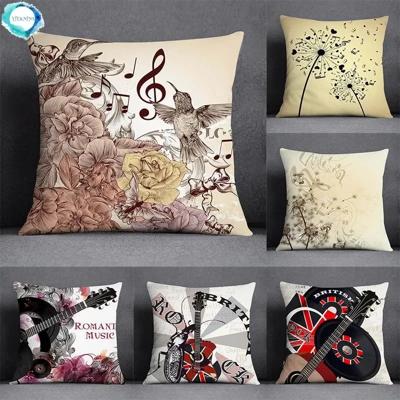 

Musical Note Guitar Series Pattern Home Decoration Pillow Case Square Pillow Case Home Office Decoration Cushion Cover