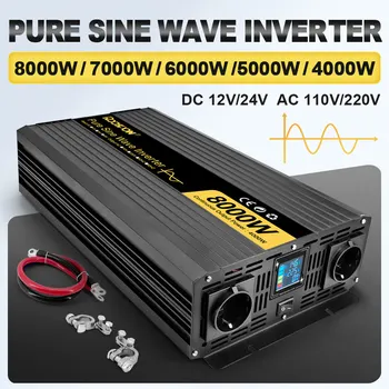 Inverter a onda sinusoidale pura 7000W 8000W Convertitori solari Convertitori di tensione DC 12V/24V a AC 220V 50Hz 60Hz Doppia presa UE