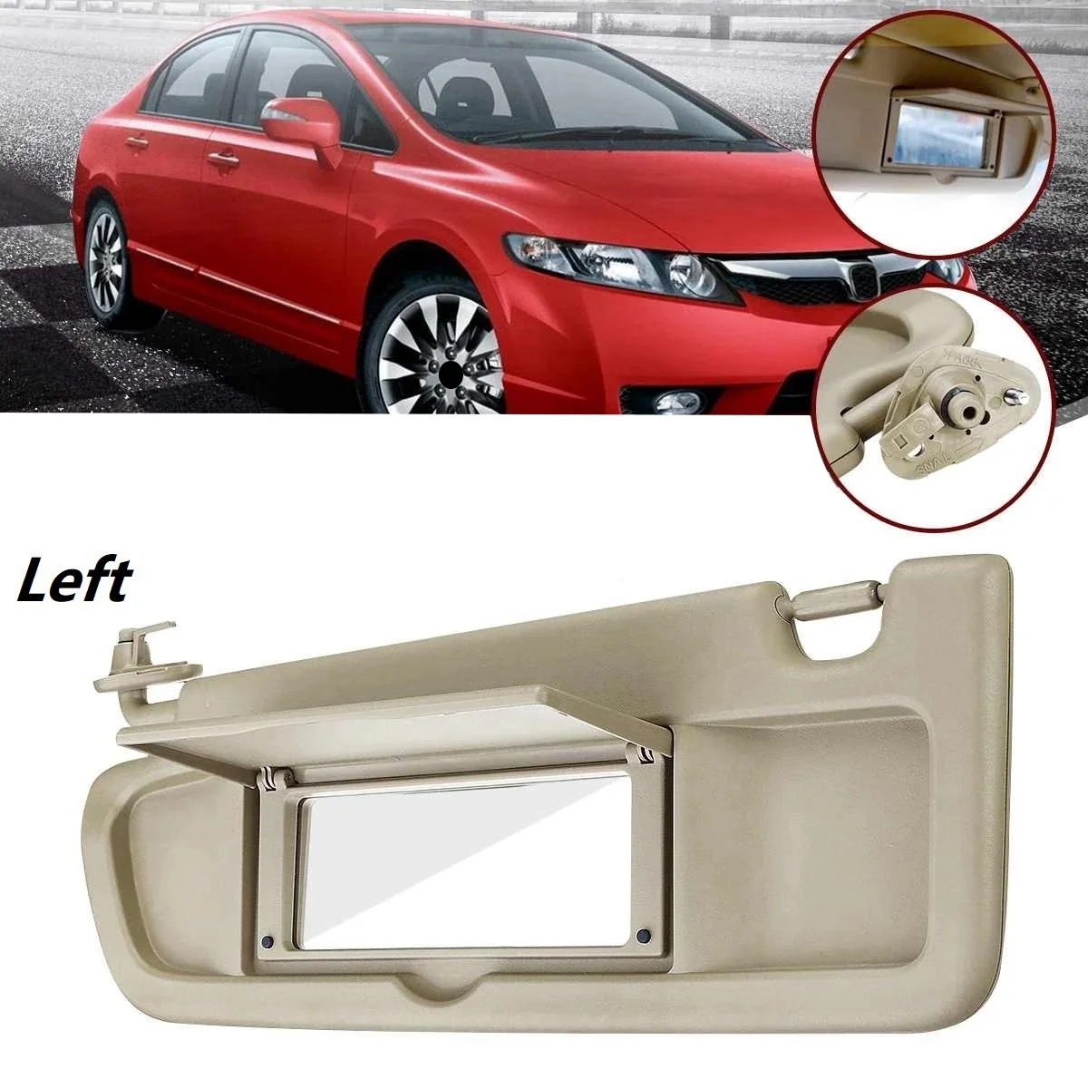 

Левый козырек от солнца для водителя для Honda Civic 2006, 2007, 2008, 2009, 2010, козырек в сборе 83280-SNA-A01ZA, бежевый
