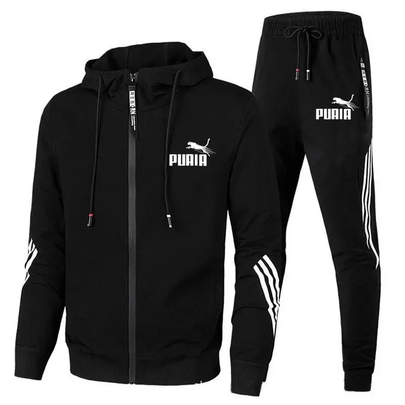 Survêtement à rayures pour hommes, veste cardigan à fermeture éclair, pantalon de survêtement, course à pied, fitness, basket-ball, jogging, mode, imbibé, automne, nouveau, ensemble 2 pièces