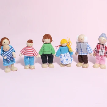 Wooden Doll Toys Set Dollhouse Family Dolls Figures Dressed Characters Children Kids Pretend Toy Gifts 1