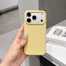 Luxury Ultra - Thin Leather Silicone Textured Soft Case - Candy Color Edition - iPhone 15 Plus (YELLOW)