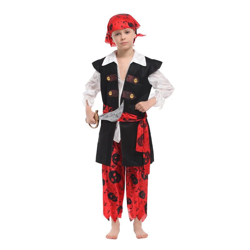 

Halloween Kids Boys Pirate with Hat Costume Cosplay Sets for Children Carnival Purim Fancy Dress No Weapon S-2XL