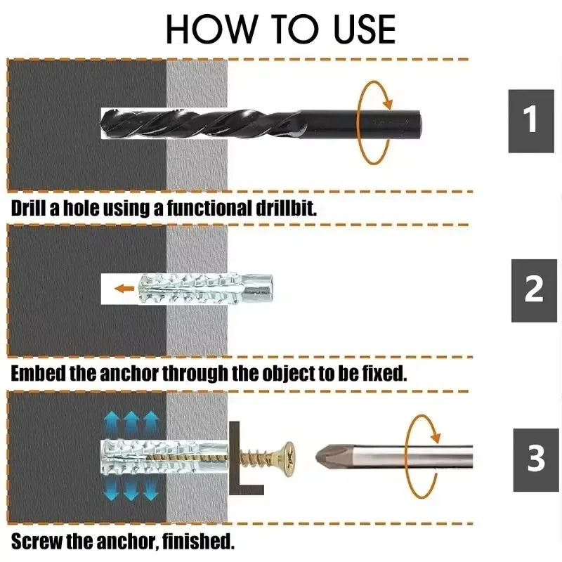 Serrated Steel Wall Anchors Self Tapping Screw Drilling Plug for Concrete Wall Fasteners Bolt Anchors Metal Expansion Tube Pipe