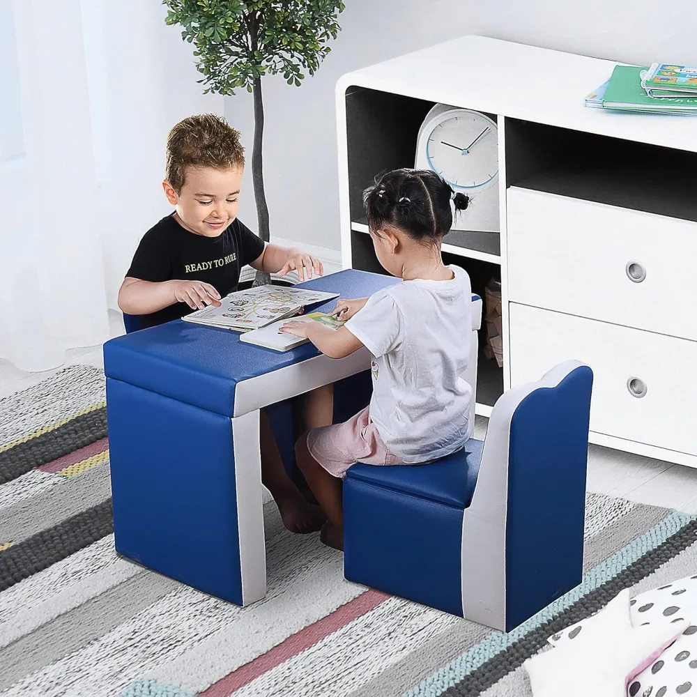 Kids Sofa Set 2-in-1 Multi-Functional Toddler Table Chair Set 2 Seat Couch Storage Box Soft Sturdy ，15.75"D x 31.5"W x 19.75"H 2