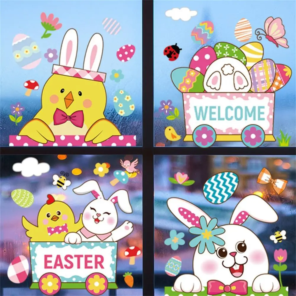 Window Stickers Bunny Easter Eggs Easter Sticker Decor Window