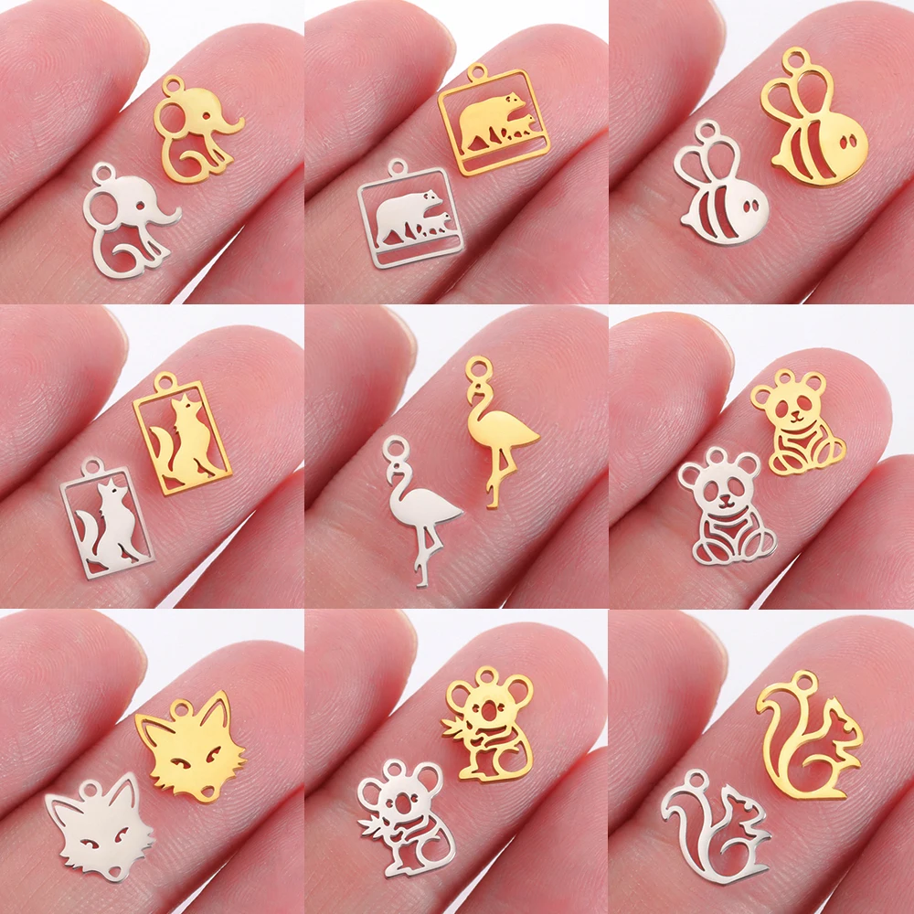 Stainless Steel Charm 5pcs Animal Charms Bee Fox Flamingo Koala Mini Pendant for Necklace Jewelry Making Supplies DIY