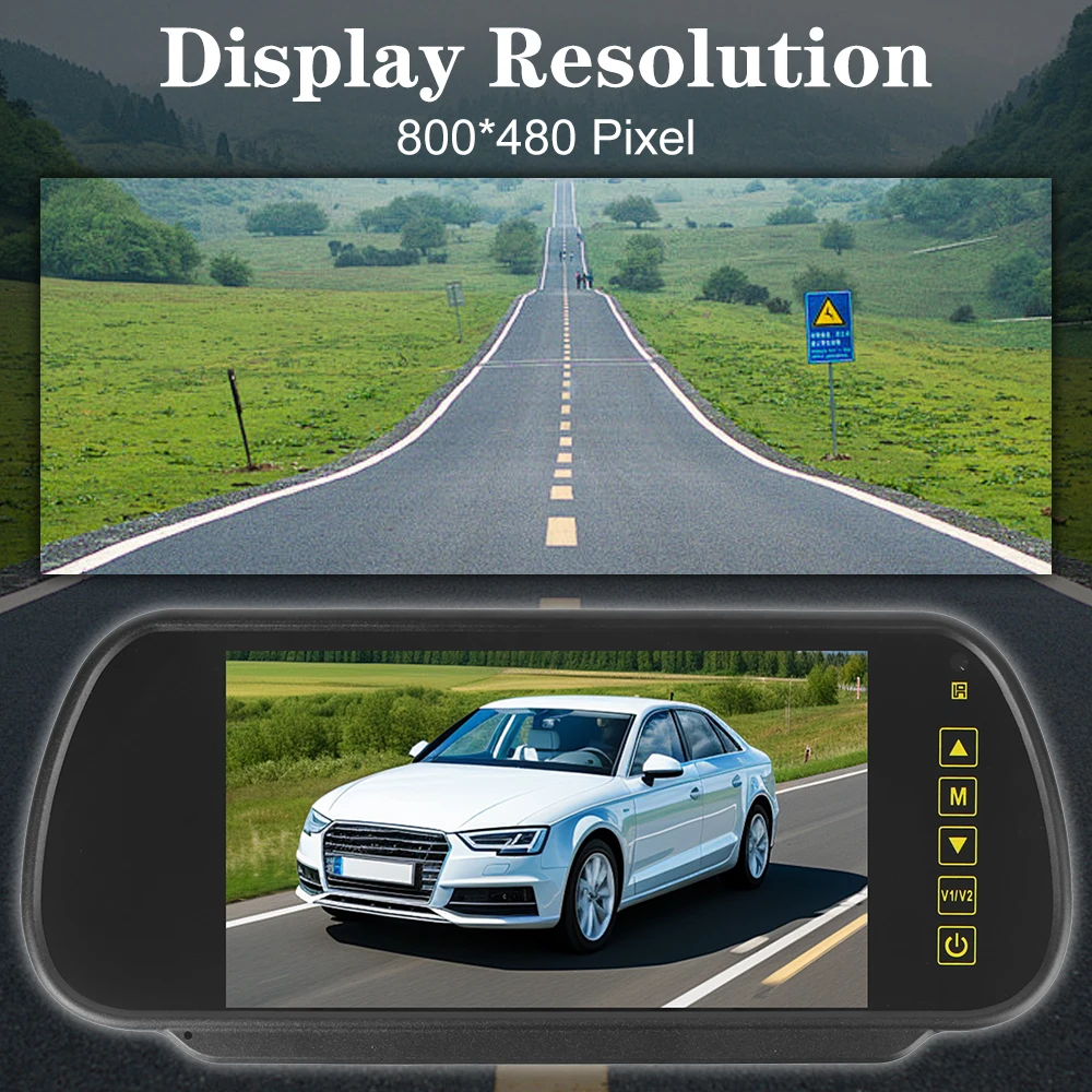 7 Inch Screen Auto Parking Assist HD Video Support 12V/24V Car Rearview Mirror Display LED Rearview Monitor Reverse Priority