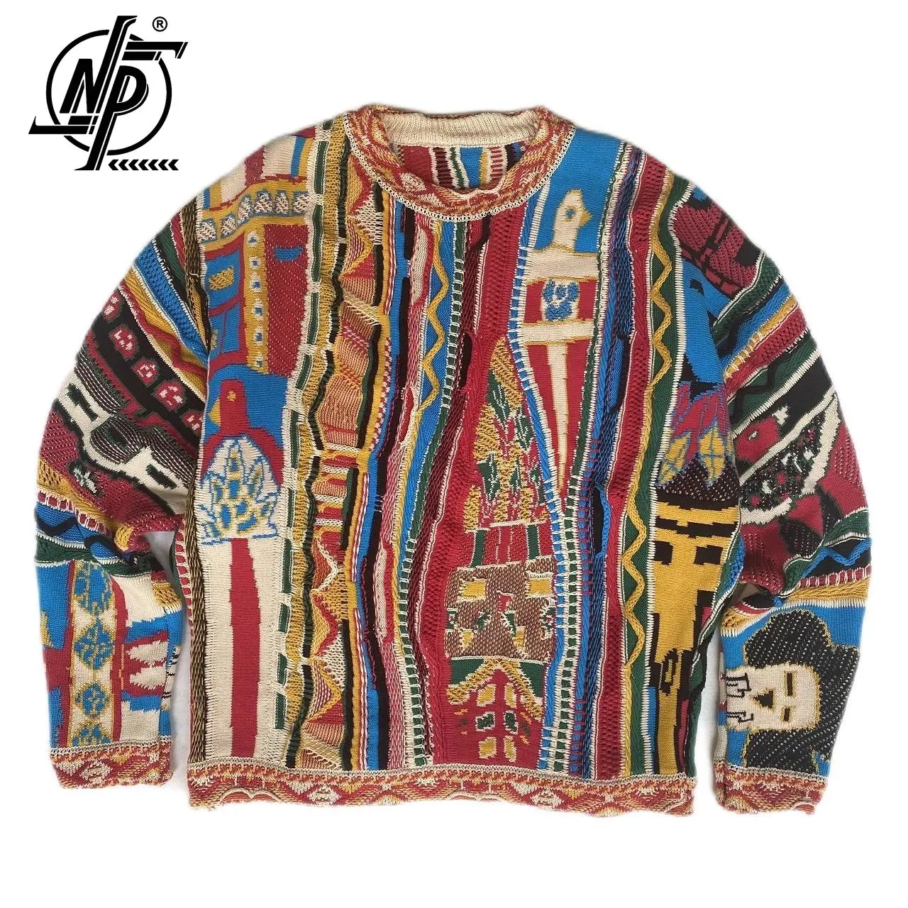 

Свитер Kapital в винтажном этническом стиле контрастных цветов, мужской вязаный свитер с круглым вырезом, Модный повседневный Стильный пуловер унисекс, свитер