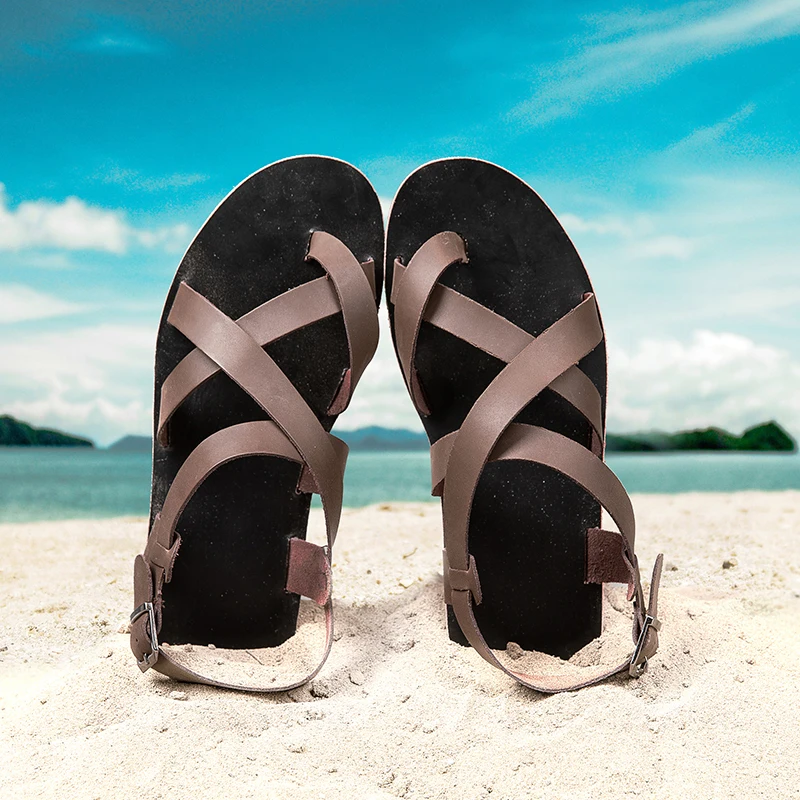 Summer Men Fashion Rome Genuine Leather Sandals Belt Design Open