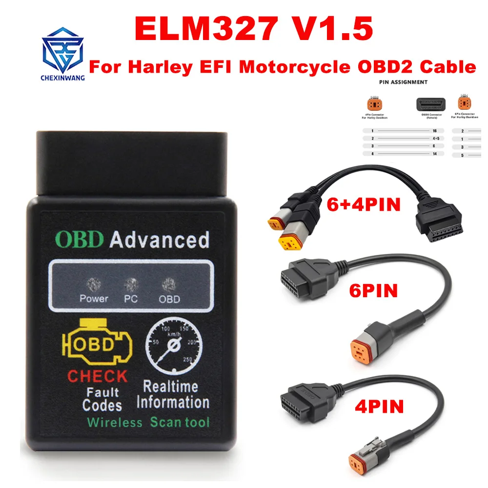 ELM327 V1.5 Scanner For Harley Davidson Motorcycle 6Pin 4Pin 2in1