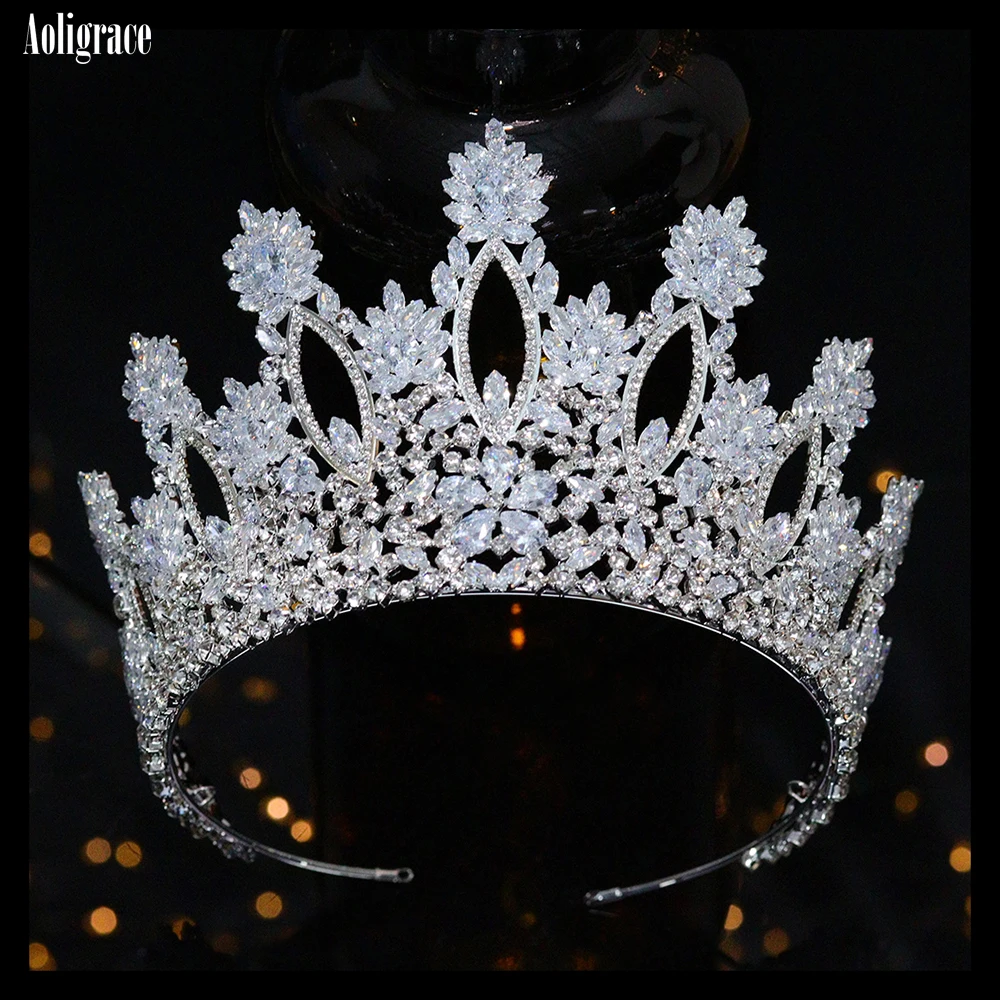 European Full Cubic Zirconia CZ Zircon Wedding Princess Crowns Tiaras Women Pageant Quinceanera Diadem Hair Jewelry Accessories 