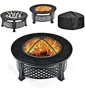 Giantex 3 in 1 Fire Pit, 32" Outdoor Wood Burning Fire Pit, Multifunctional Round Firepit Stove, ...