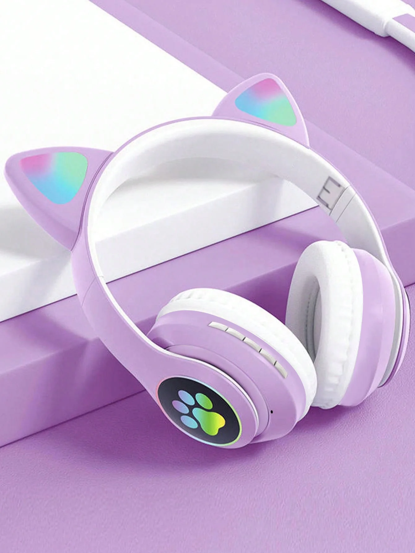 Cute Led Glowing Cat Ear Wireless Bluetooth Headphones Deep Bass_voghion.com