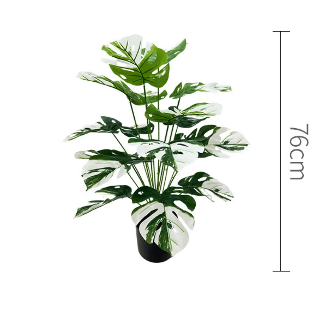 Artificial Plants Turtle Leaf Hyphosis Big Artificial Plants White Green Leaves Bonsai Simulated Plant Potted For Room Decor Home Garden Desk Orna