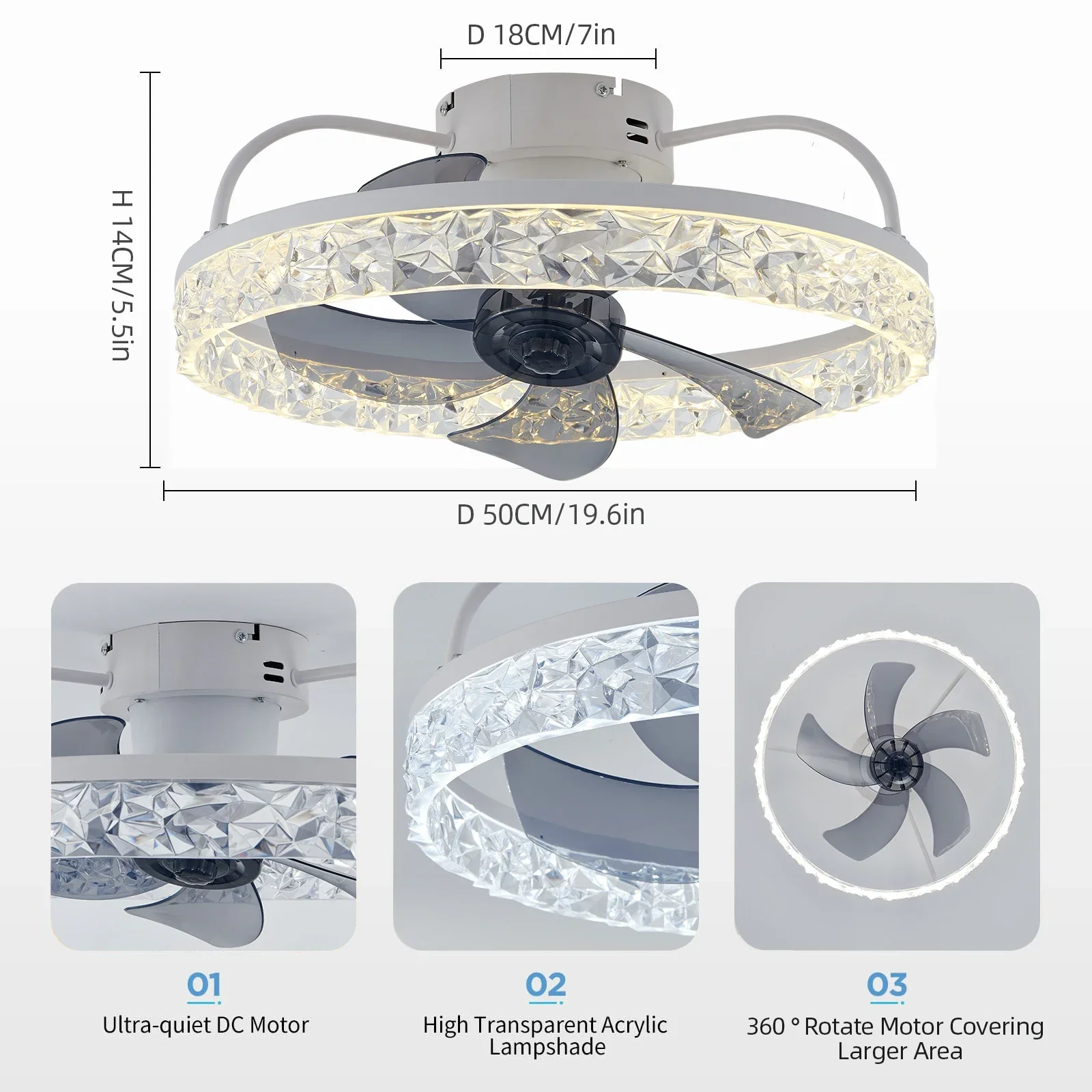 Jelena LED Fan Light Modern Ceiling Fan with Light 6-speed Wind Speed Household Stepless Dimming for Ceiling Room