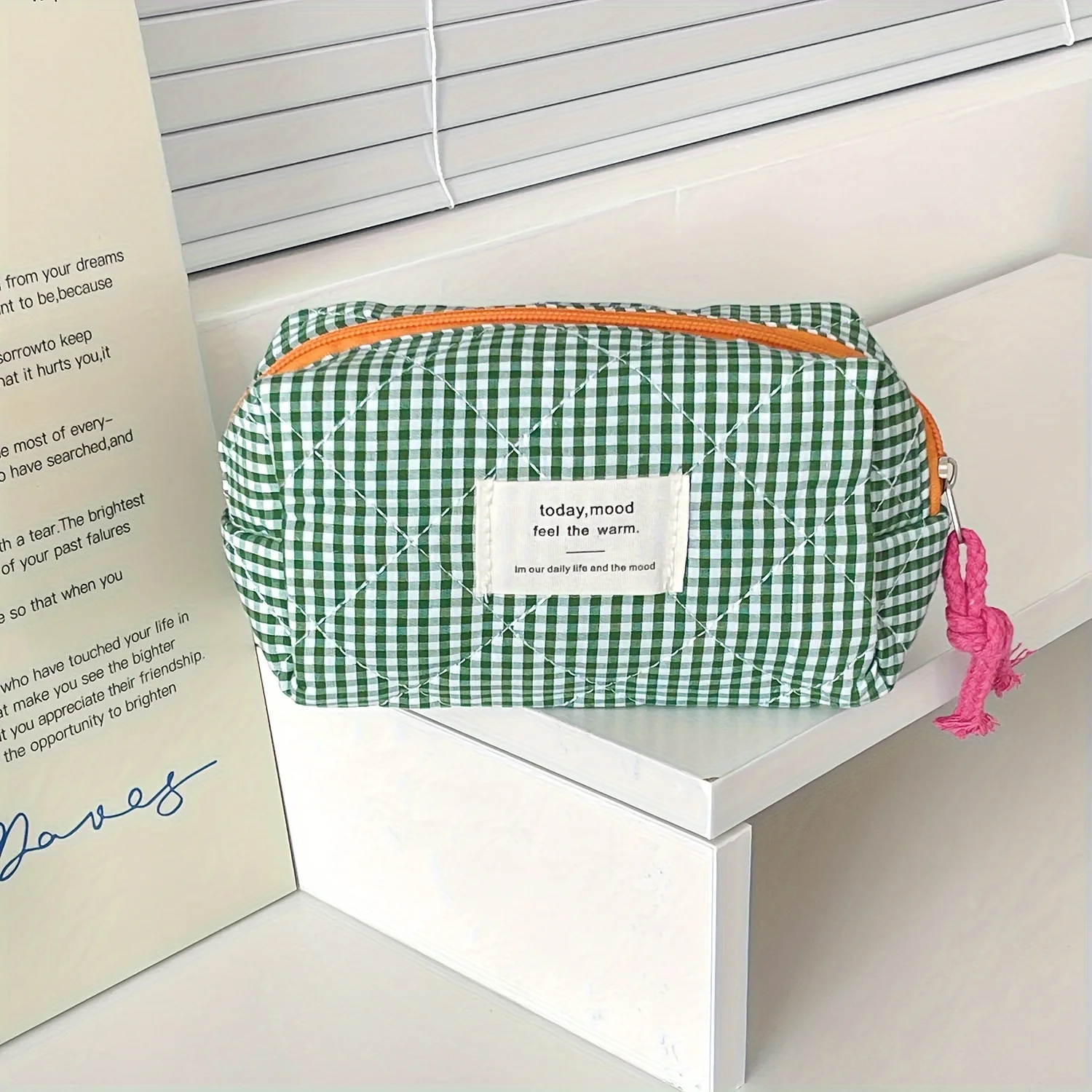 Custodia ottagonale a quadretti retrò Borsa per trucco cosmetica portatile di grande capacità per lavori di viaggio essenziali quotidiani da donna - immagine 6