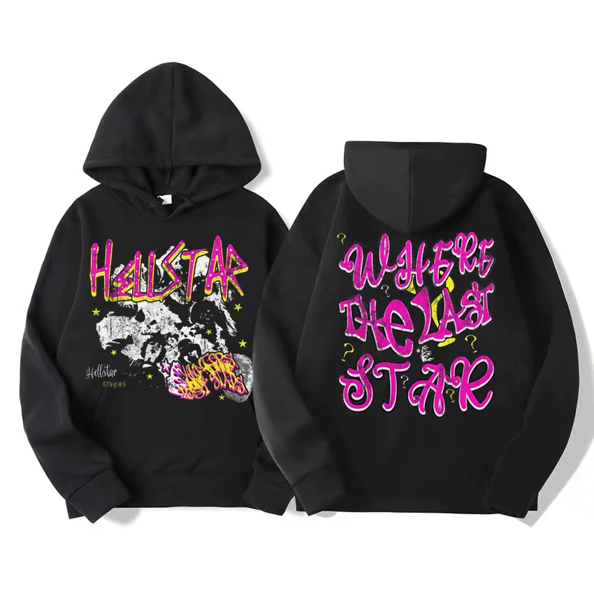 

Hellstar Graphic Printed Hoodie Men's and Women's Autumn/Winter Harajuku Hooded Sweatshirt Men's Vintage Large Jacket Street Wea
