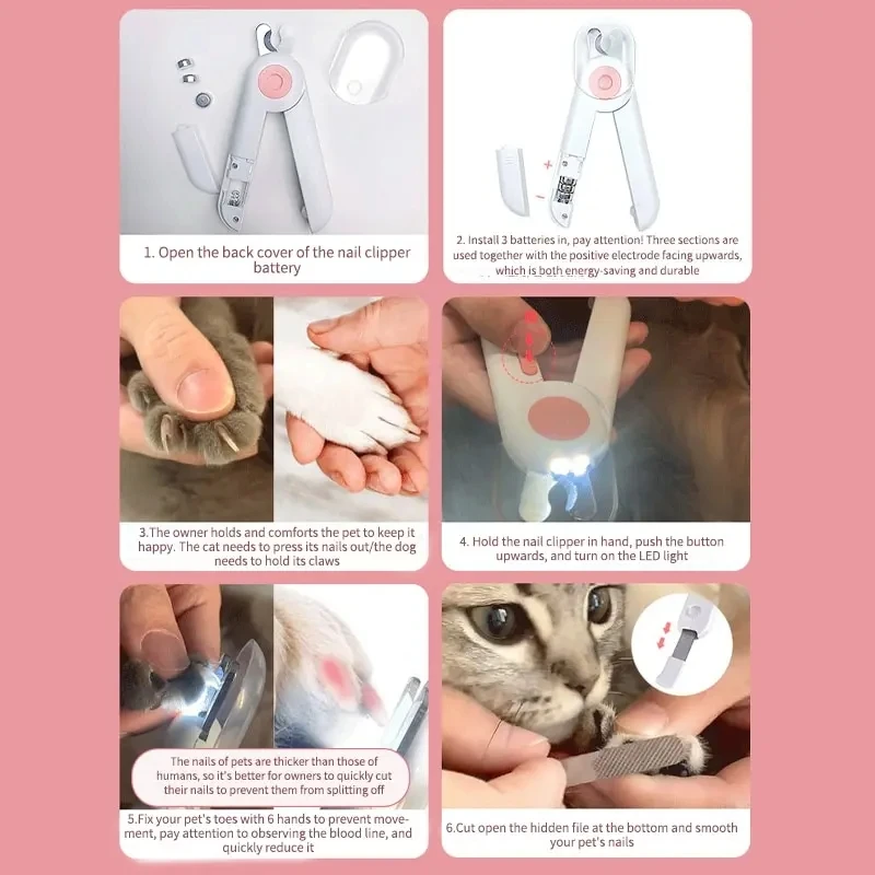 Pet Nail Clippers LED Lights Stainless Steel Scissors Professional Safe Dog Nail Clippers Cat Claw Cleaning Supplies