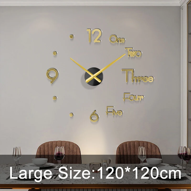 Large Wall Clock Quartz 3D DIY Big Watch Decorative Kitchen Clocks Acrylic Mirror Sticker Oversize Clock Wall Home Letter Decor