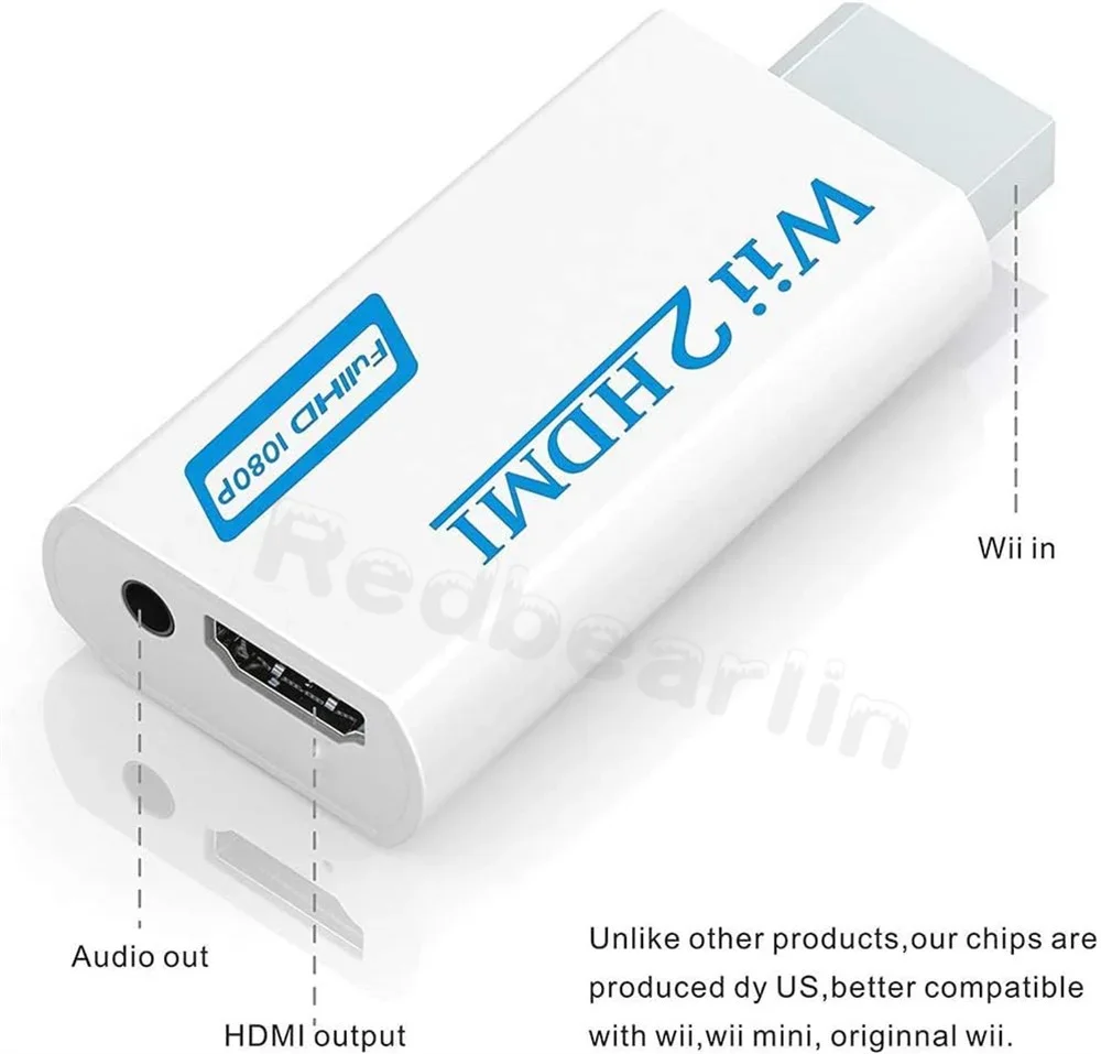 

20pcs For Wii to HDMI-Compatible 480p 720P 1080P Converter Wii2HDMI Adapter 3.5mm Audio Video Output Full HD 1080P Output