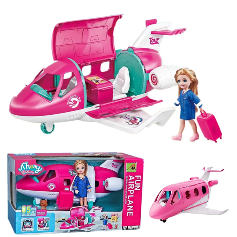 Fashion Doll Airplane Accessories Vehicle Trip Pilot Doll Pink Color Playset Including Suitcase for 3 Years Old Kids and Up Toys [предзаказ] jyp shop stray kids 3rd fanmeeting pilot skzoo character gel pen