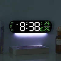 LED Digital Wall Clock Time Temperature Date Display Wall-mounted Adjustable Brightness Colors Remote Electronic Alarm Clock 2
