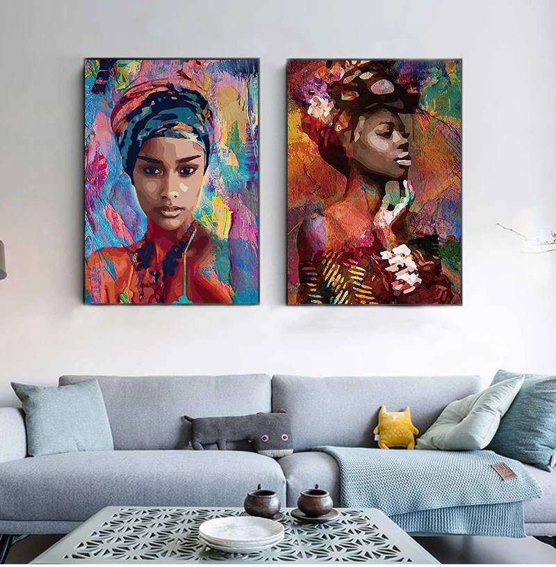 

Abstract Africa Girl Canvas Oil Painting Colorful Women Portrait Posters and Prints Wall Art for Living Room Home Decor