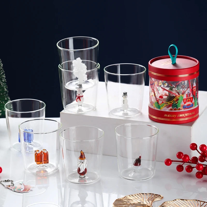 

Cups for Christmas Transparent Glass Cups for Coffee Water Juice Mug Snowman Santa Animal Design Christmas Gift