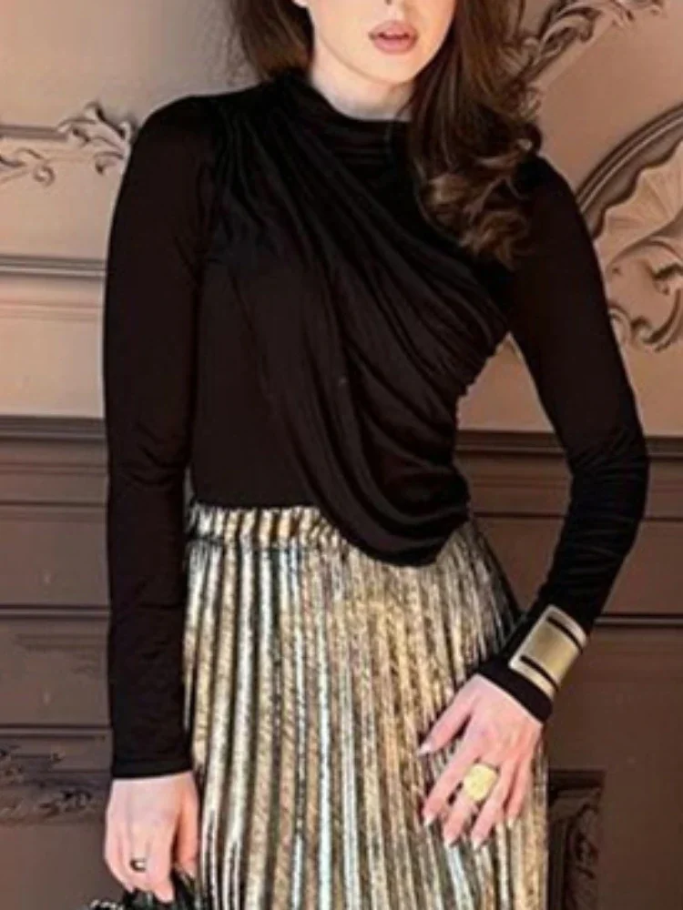 Temperament Elegant Women 2-piece Long Sleeve Pressure Pleated Top Halter Level Ankle Court Banquet Premium Sense female Sets