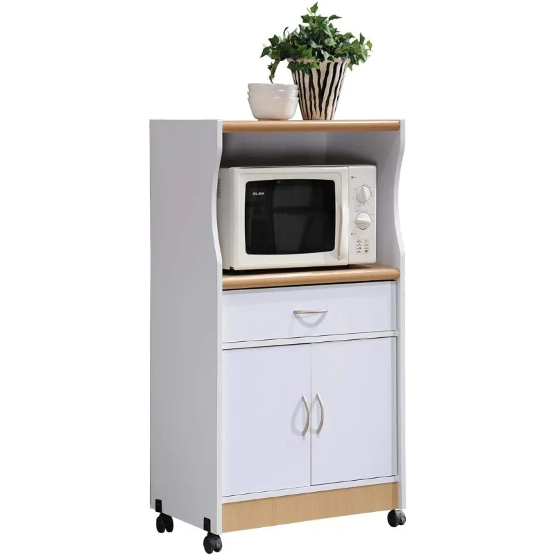 

HODEDAH IMPORT Microwave Cart with One Drawer, Two Doors, and Shelf for Storage, White