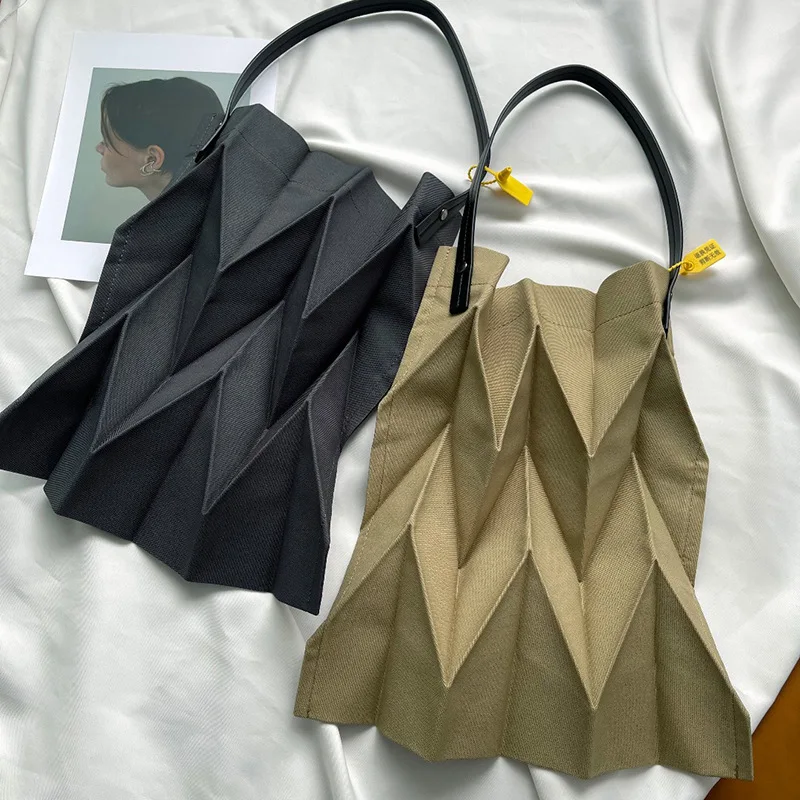 Miyake Pleated Authentic Geometric Ringer Unique Design Solid Color Shopping Bag Handbag for Woman 2023 Drawstring Bags