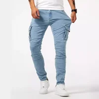 Man Business Casual Cargo Jeans Male Stylish Tide Brand Stretch Pants Spring Summer Grey Brand New Fit Straight Lightweight