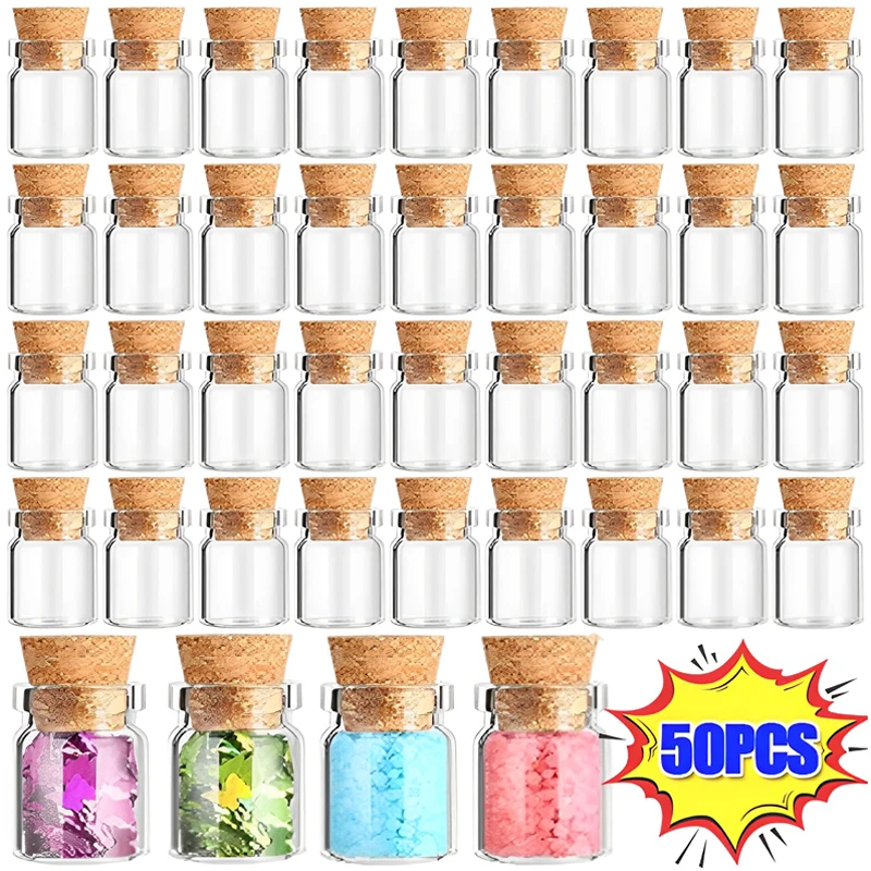 Mini Glass Bottles 10/50Pcs Clear with Cork Stopper Message Bottles Party Decor Wishing Drifting Bottle DIY Jars Vials Gift