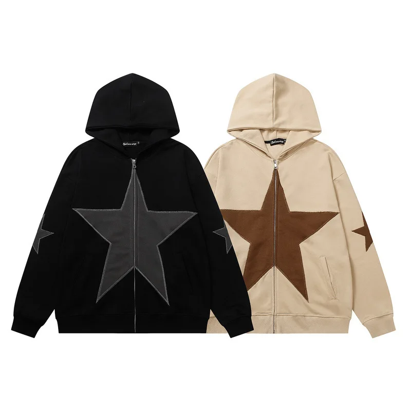 Hip Hop Zip Up Hoodie Jacket Y2K Grunge Vintage Star Patch Punk Gothic Loose  Hooded Sweatshirt Coat Harajuku Cotton Streetwear - AliExpress