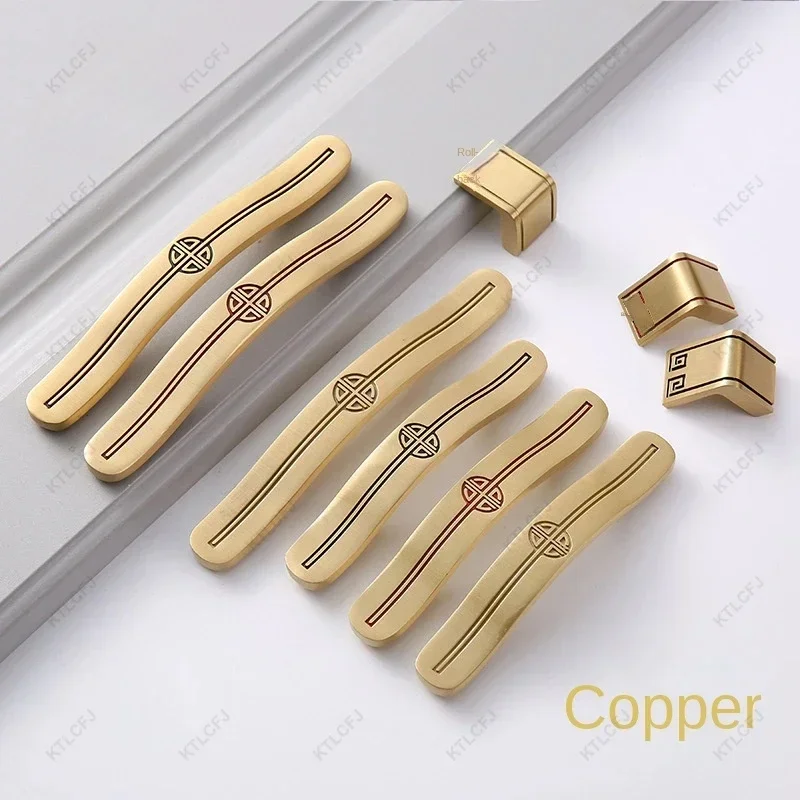 Chinese Style Cabinet Door Handle Brass Single Hole Drawer Wardrobe Door Handle Pure Copper Antique Cabinet Door Handle