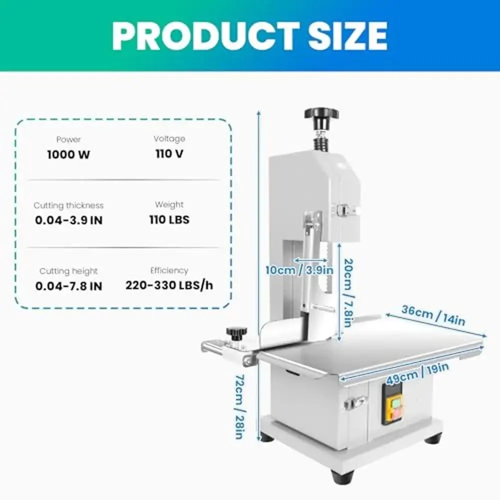 1000W Electric Bone Saw Machine Meat Cutter Stainless Steel Countertop Frozen Meat Bandsaw Commercial Bone Cutter Machine