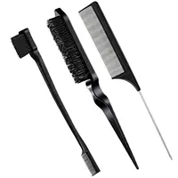 3 Pcs Slick Back Hair Brush Set Bristle Hair Brush Edge Control Brush Teasing Comb for Women Baby Kids' Black Hair 1