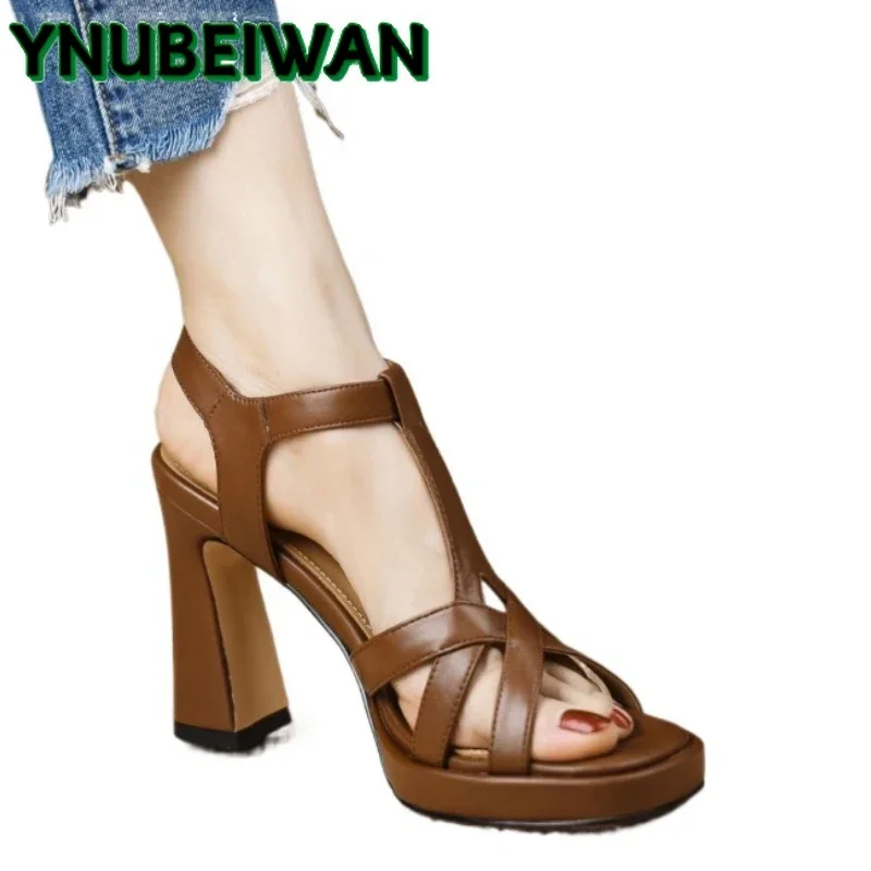 Women Sandals Open Toe High Heels Chunky Leather Summer Platform Slingback Dress Pumps Zapatillas women slingback sandals women high heels shoes women dress shoes