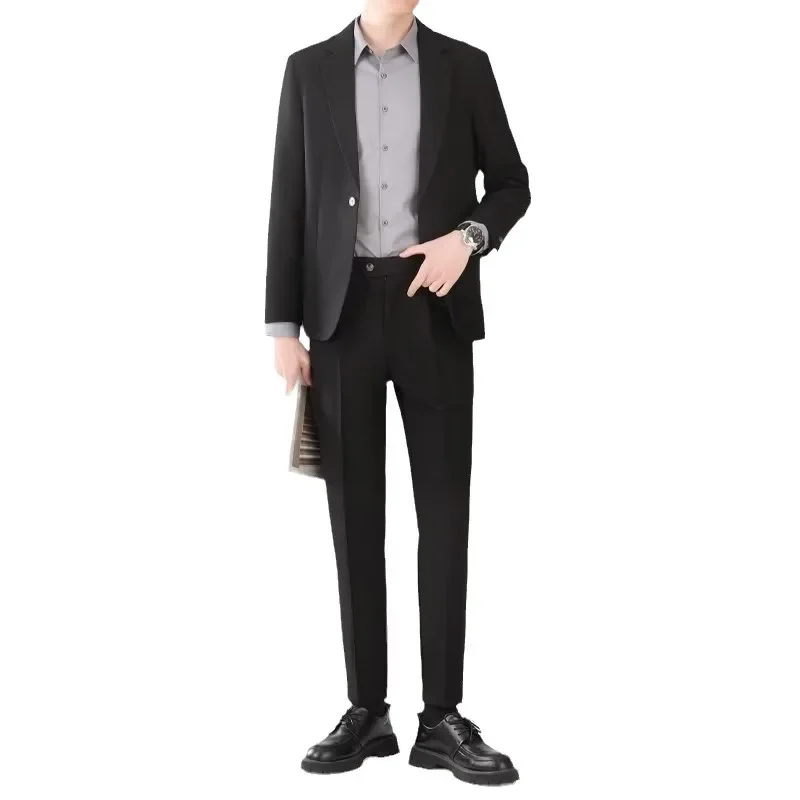 High-end Loose-fit Men's Suit Jacket Casual Stylish Western-style Business Korean Trendy 2-piece Set Lightweight For All Seasons
