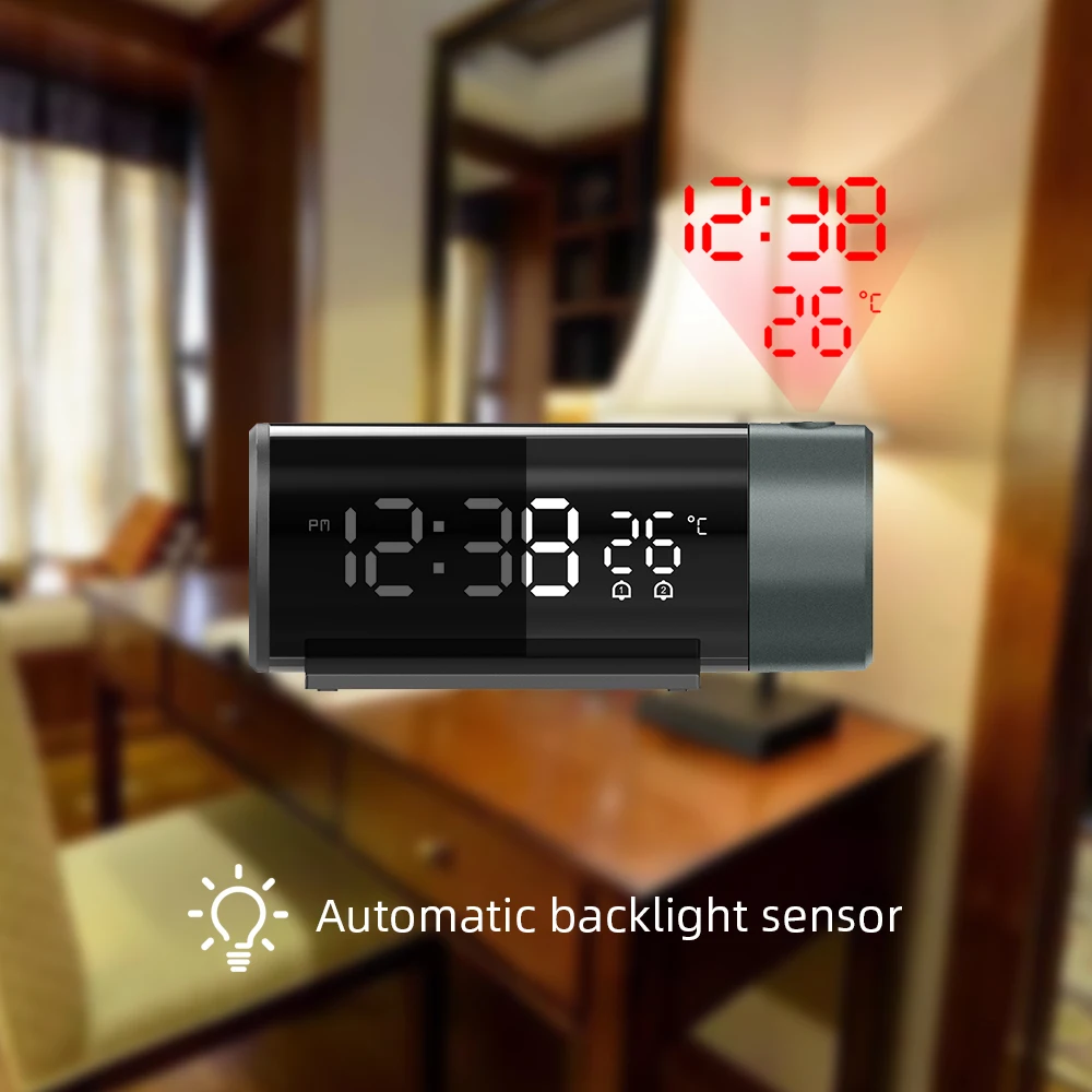 LED Digital Alarm Clock 180&deg; Rotation Electronic Table Projector Watch Time Projection Automatic Backlight lcd digital clock digital desk clock digital clock digital table clock
