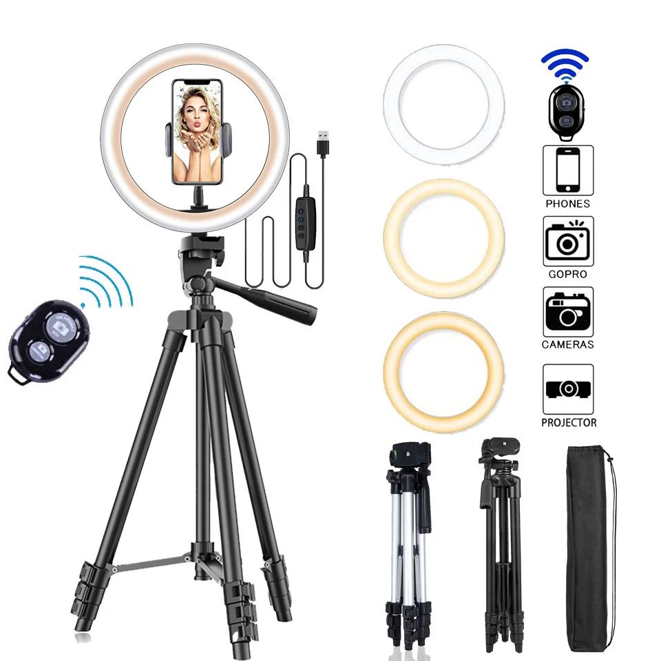 

26cm Photo Ringlight Led Selfie Ring Light Phone Remote Control Lamp Photography Lighting With Tripod Stand Holder Youtube Video