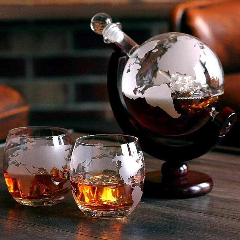 Crystal Globe Whiskey Glass Decanter Set