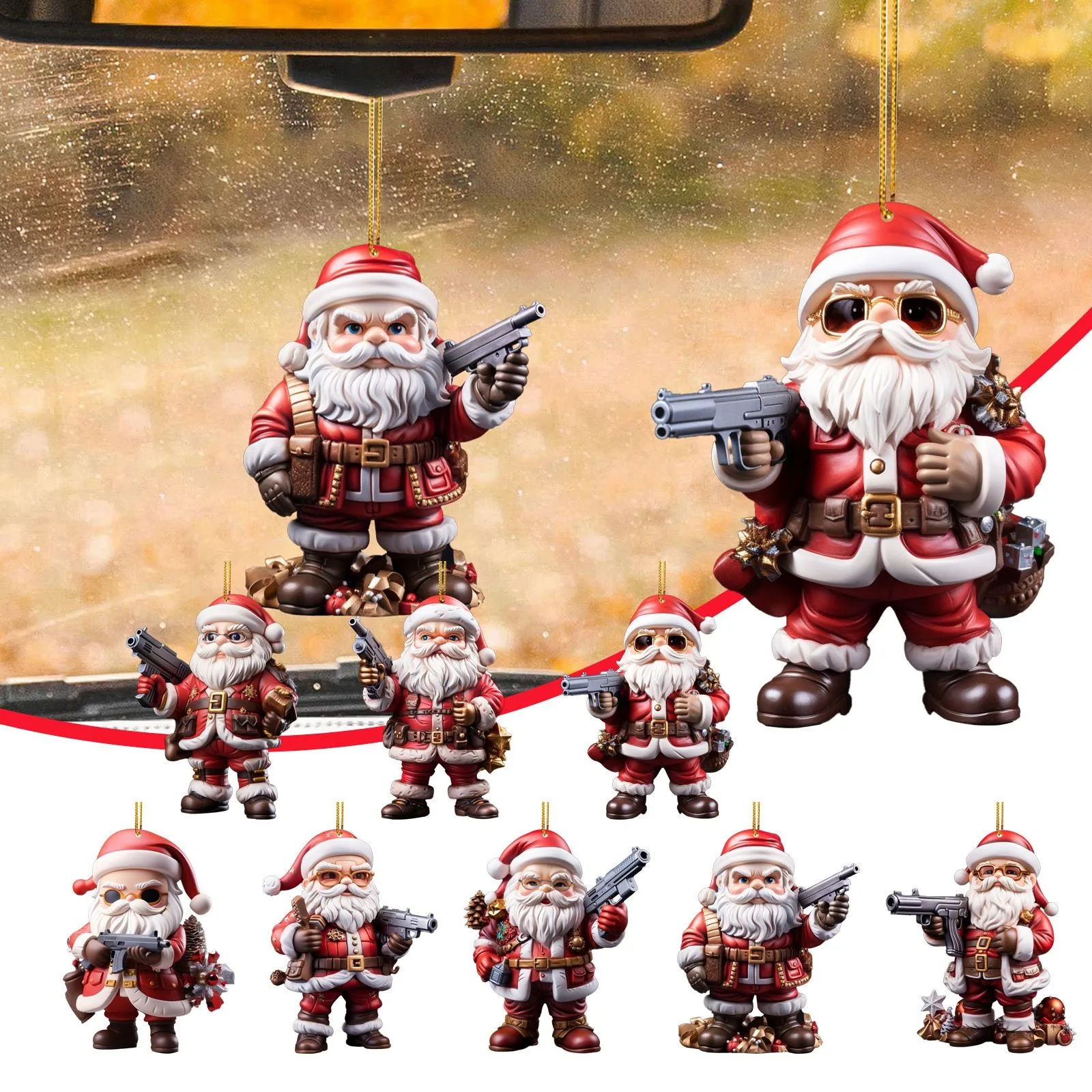 

Acrylic Father Christmas Holding Gun Pendant Cool Santa Gift Party Supplies Hanging Ornament For Christmas Xmas Tree Decoration