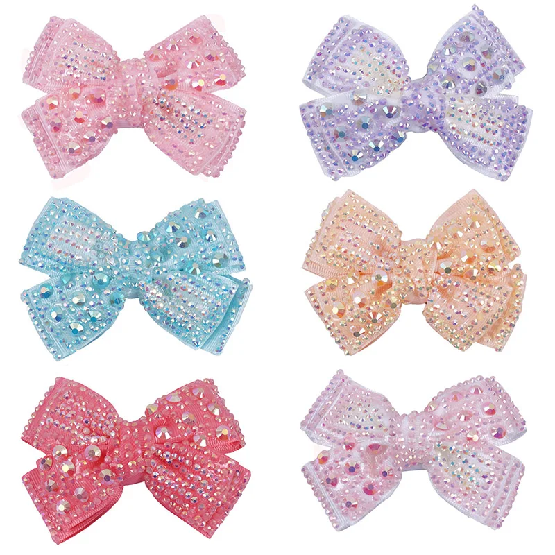 4inch Fashion Rhinestone Hair Bows with Clip Sweet Girls Jelly Crystal Bowknote Hair Pin Hairgrips DIY Hair Accessories Ornament japanese style multi color macaron bow gem bag pendant ornament women girls sweet popular exquisite rhinestone bow keychain