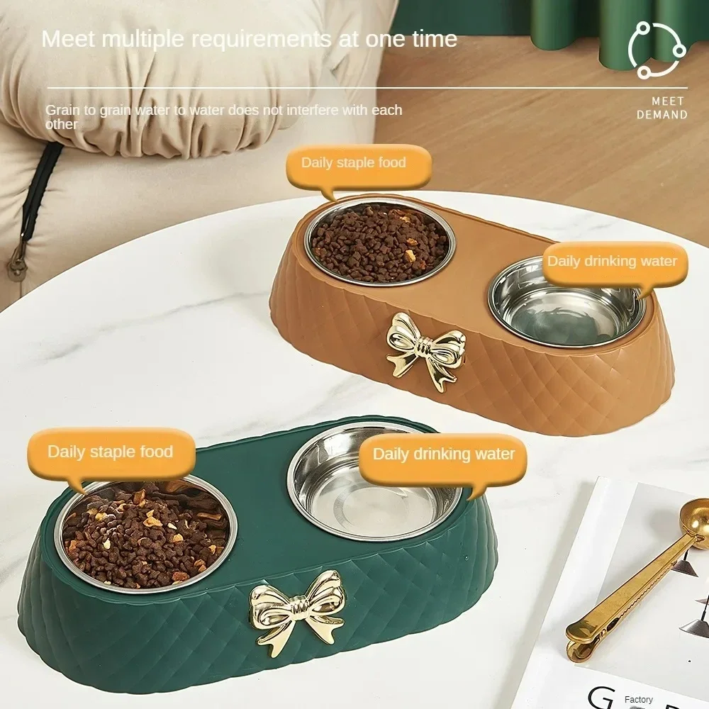Double Pet Bowl – Bowtie Stainless Steel Cat & Dog Feeder 3