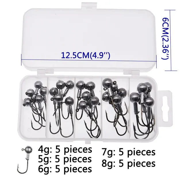JYJ 낚시 후크 혼합 색상 지그 라운드 헤드 후크, 부드러운 땅벌레 미끼 낚시 태클 후크, 1g 1.5g 2g 3g 3.5g 상자