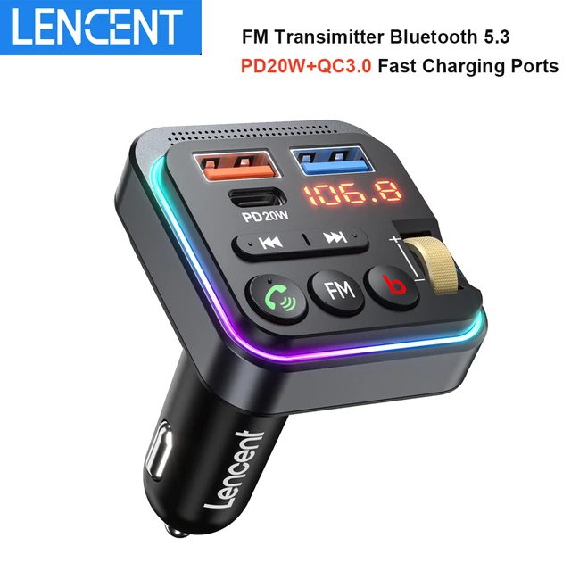 LENCENT FM Bluetooth 5.0 Transmitter Car Adapter with PD20W Type C & QC3.0  Bluetooth Radio AUX Music Adapter Hands Free Car Kit - AliExpress