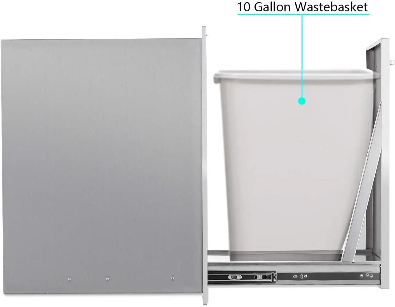 Pull-Out Trash Drawer Stainless Steel Outdoor Kitchen Trash Drawer Storage for One 10 Gallon Commercial Wastebasket