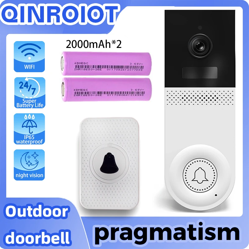 Pragmatism Outdoor Doorbell with 2MP Two-way Intercom Wide-angle Lens and Indoor Ringtone Visual Doorbell-TUYA app Mobile remote
